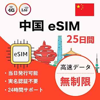 Amazon.co.jp: 【中国本土 eSIM】25日間 高速無制限 データ通信